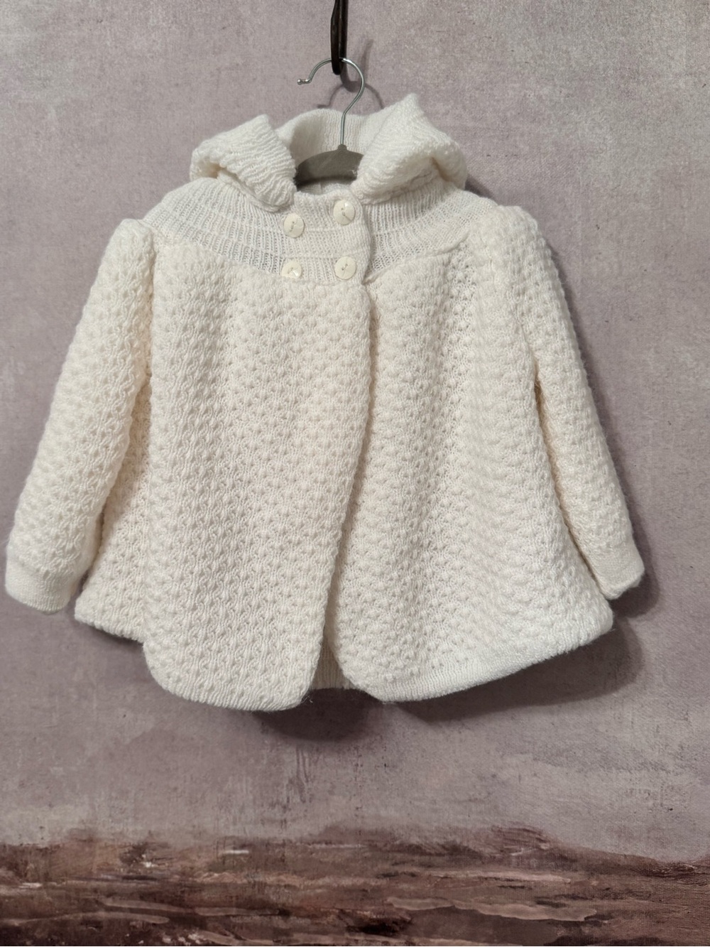 Baby Dove Hooded Cardigan Button
Front Cable Knit Sweater 12-18M